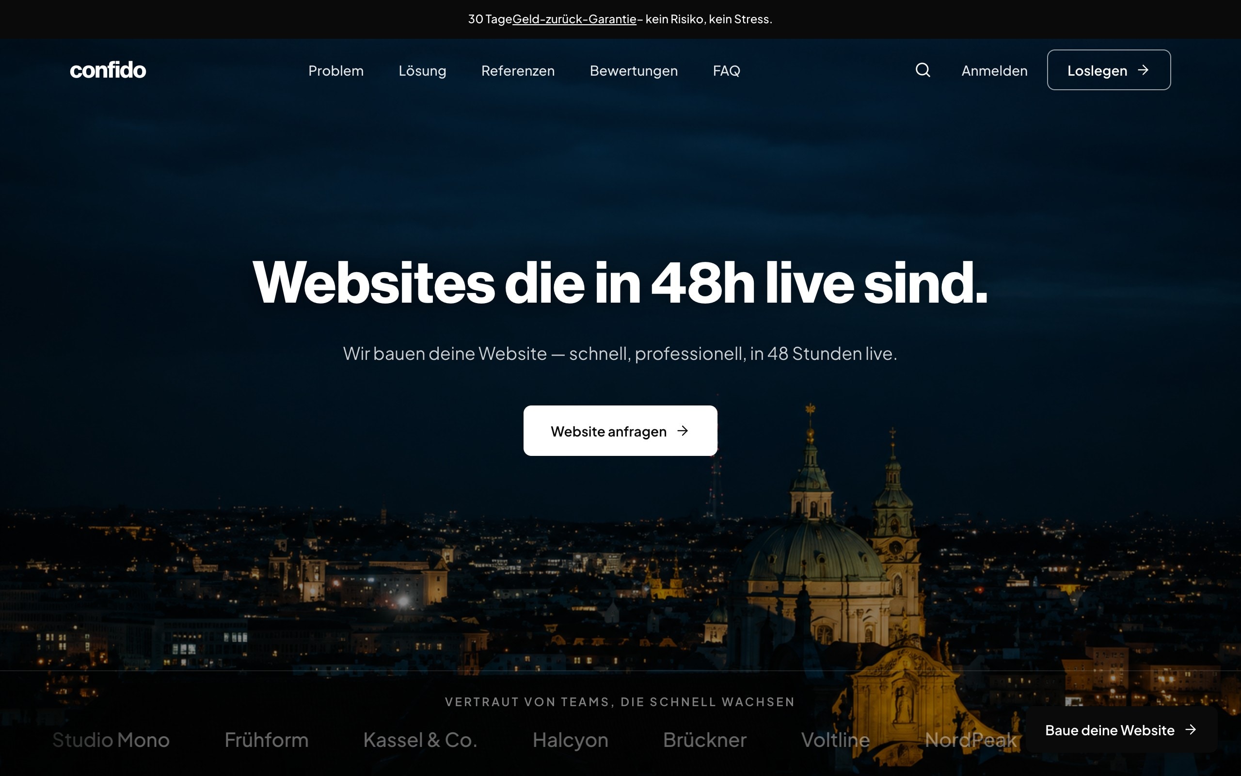 Startseite von Confido